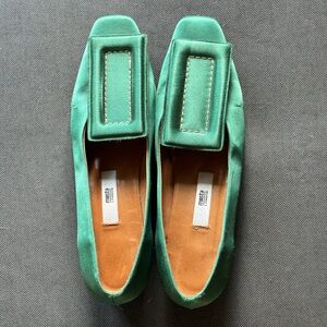 Miista teal green block heels size 38